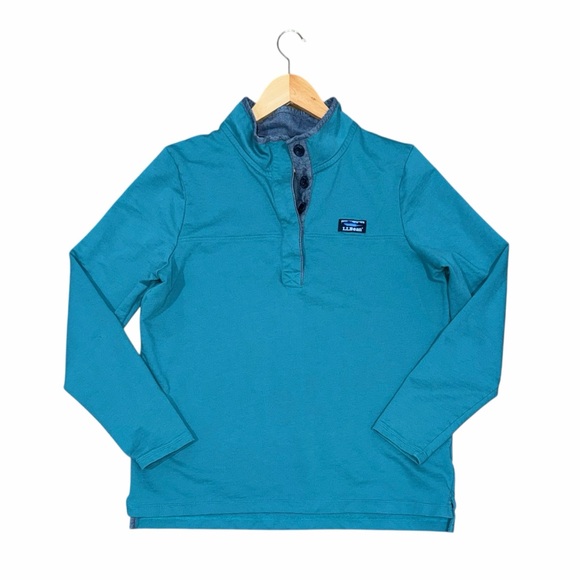 L.L. Bean Men’s Spring Teal Cotton 1/4 Button Up Pullover Sweatshirt Large - Picture 8 of 8